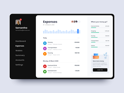 #Exploration - Personal Finance App app charts clean dashboard design expenses finance icons illustrations menu money pop up sidebar stats table ui ux wallet whitespace
