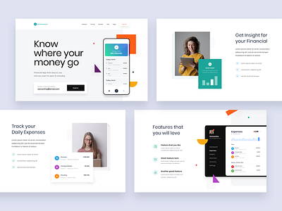 #Exploration - Personal Financial App Landing Page app bold clean color dashboard data design finance homepage landing page money ornament photography shape typography ui ux web website whitespace