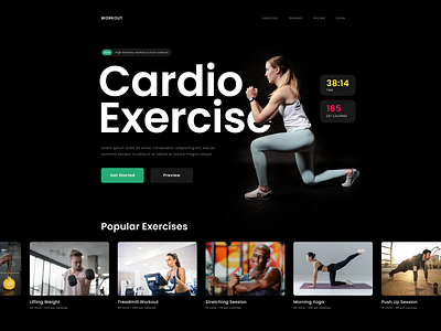 Workout Website - Hero Section bold clean design exercise fitness gym health hero section homepage landing page photography training typography ui ux website whitespace workout yoga