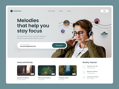 #Exploration - Hero Section bold card clean design focus meditation melody music photography relaxing sound soundtrack typography ui ux website whitespace work