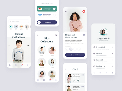 #Exploration - More Screens - Fashion Mobile App app apparel brand cart clean clothing design e commerce fashion ios kids minimalist mobile outfit pastel colors shop typography ui ux whitespace