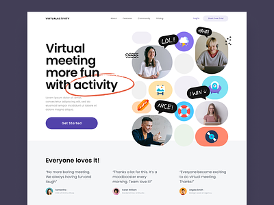 #Exploration - Virtual Meeting Activity Website activity bold bright cartoon clean colorful design fun game illustration landing page layout meeting photography typography ui unique virtual website whitespace