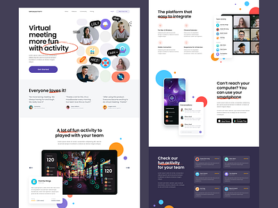 #Exploration - Virtual Meeting Activity - Full Page activity bold clean colorful design desktop full page fun hangout homepage illustrations landing page meeting typography ui website whitespace