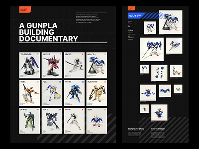 Project Gunpla Website bold clean dark mode grid gundam gunpla landing page layout photography robot swiss design typography website whitespace