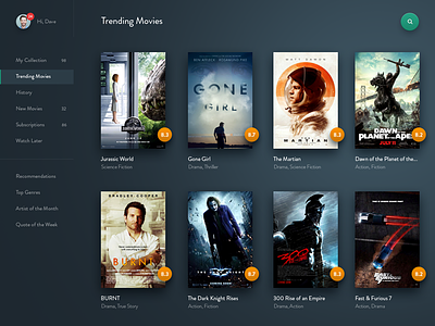 #Exploration | Movie Streaming dashboard desktop diffuse film gradient list menu movie shadow side thumbnail web