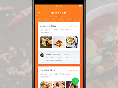 #Exploration | Search Restaurant app burger card comment food gradient ios photo pizza place restaurant slide