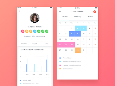 HReasily - App - Leave Calendar app calendar chart dashboard graph ios iphone leave manage profile stats user