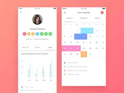 HReasily - App - Leave Calendar app calendar chart dashboard graph ios iphone leave manage profile stats user