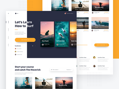 #Exploration | Website Learn to Surfing - Detail card clean desktop floating landing page shadow surfing web
