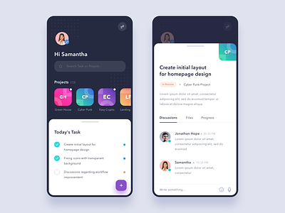 #Exploration - Task Management Mobile App android app card category chat clean dark design gradient ios iphone iphone x management project shadow ui