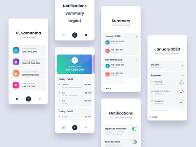 #Exploration - Light version Money Management App app bold card clean dashboard gradient icons ios iphone light list mobile money stats typography ui ux wallet whitespace