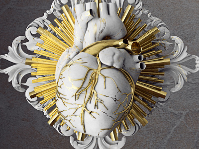 Animulus 3d 3d art 3d illustration digital art gold gothic heart illustration marble tattoo