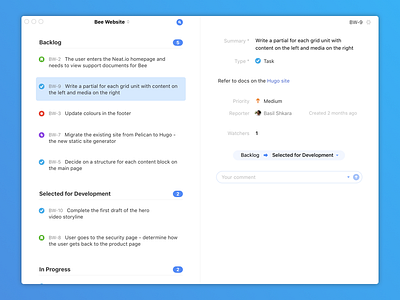 Bee for Mac OS — Native Issue Tracker for JIRA/GitHub/Manuscript clean desktop mac minimal typography ui ux