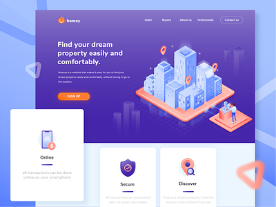 Hero Landing page isometric for real estate business clean design flat header hero home illustration isometric isometric design landign page marketing noansa peoples property real estate section ui vector web