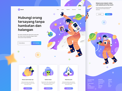 Callme Landing Page - Connecting Planets alien astronaut chating comunication connecting design earth galaxy guardians of the galaxy header hero illustration landing page mars noansa peoples satelite sky ufo ui