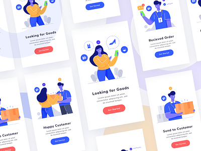 Onboarding Illustration for Processing Delivery Goods business customer design e commerce goods happy illustration looking marketing noansa onboarding order peoples processing received section send typography ui vector
