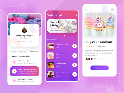Pastry Apps - Your Cooking Inspiration cake cheese cooking cup design details gluten home inspiration ios lesson menu noansa pastry profile rainbow slider tutorial ui ux