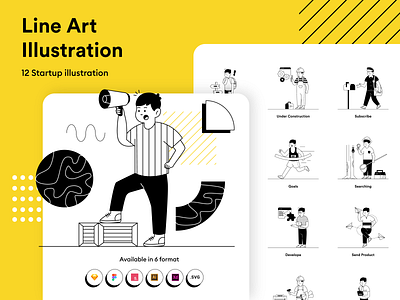 Startup Lineart Illustration KIT character character design design developer email flat design flat illustration goals illustration kit lineart lines marketing searching startup subscribe ui8 vector web website