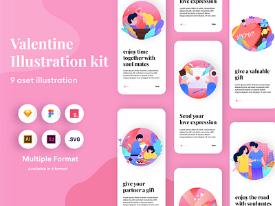 Valentine Illustration Kit chocolate couple design flat illustration flatdesign header hero illustration kit love pink soulmate ui ux valentine vector