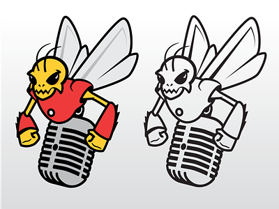 KB Killercast logo audio bee bees branding character hero hornet killer killer bee logo logo mark mark mascot mic microphone podcast robot sports wasp wings