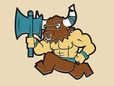 Minotaur ax bull character greek horns logo man mascot minotaur muscle muscles myth mythology run running sports vector weapon