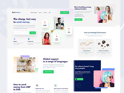 Fintech homepage branding color design finance fintech homepage landingpage minimal money transfer payment product product design send money tyopgraphy ui ux web web ui webdesign website