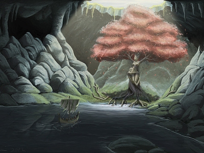 Yggdrasil Final cavern norse painting photoshop ship tree