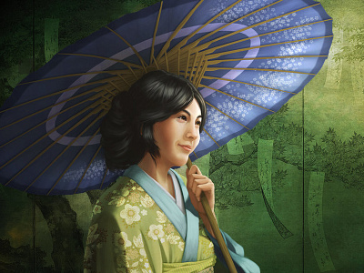 Beauty In Green asian female kimono parasol umbrella
