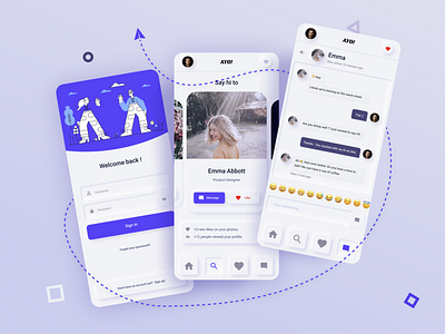 Ayo! Neumorphism in dating app card cards ui chat crossplatform dailyui dating dating app figma login mobile ui neumorphism neumorphism ui sign in ui ui desgin web design