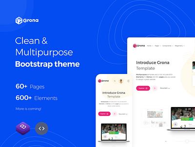 Grona template : Initial Release v 1.0.0 blue bootstrap bootstrap 4 bootstrap template creative hello dribble hello template html html template illustration invite landing landing page multipurpose product design template theme ui ux