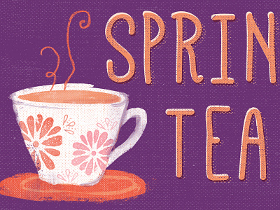 Spring Tea ❀ canvas texture coral digital illustration flowers fun project mathlete font peach purple spring tea cup texture