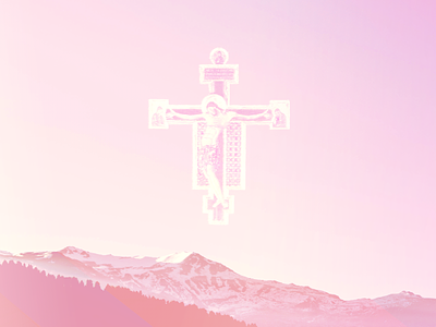 Jesus on the Cross believe blending modes christ cross easter gradient heisrisen illustration mountains pastel color photo photoshop pink religious savior texture