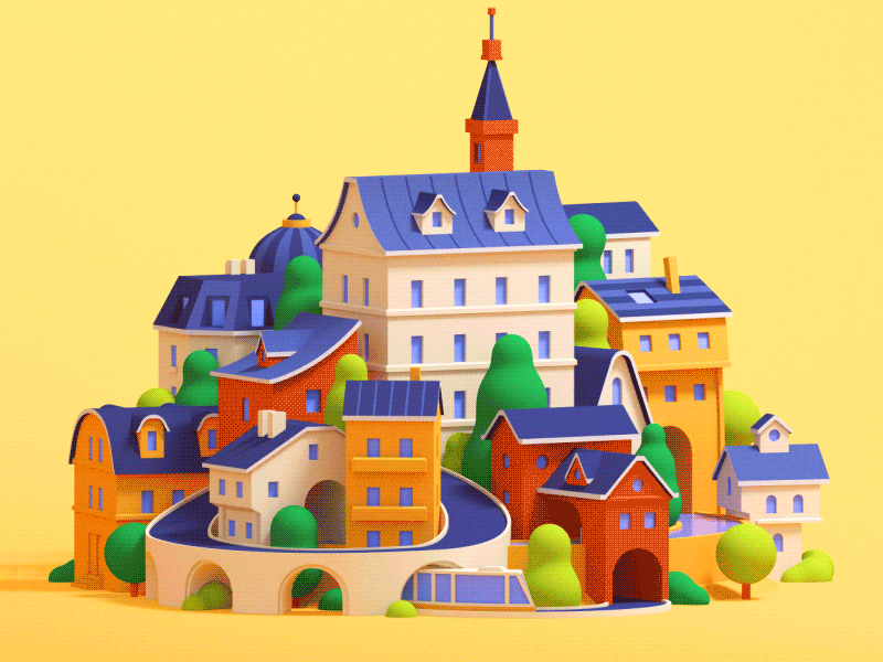 Possessed Village 3d animation c4d cinema4d city house illustration town village vray