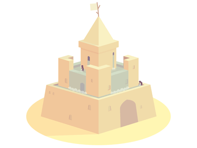 Panic at the sand castle animation gif illustration isometric loop vector