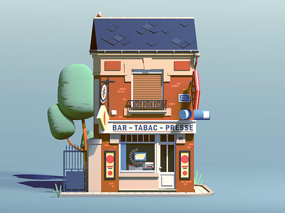 Bar-Tabac 3d animation bar c4d car cinema4d country france illustration octane village