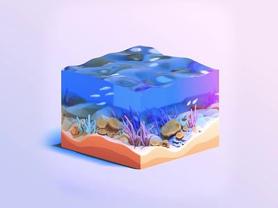A Piece of Ocean 3d animation aquarium c4d cinema4d fish illustration isometric ocean octane