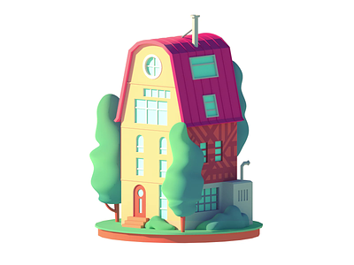 pop 📦 3d animation architecture c4d cinema4d house illustration isometric octane