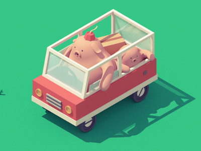 Father & Son 3d animation c4d car cgi character gif isometric road trip vray
