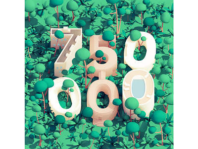 Dezeen 750000 3d c4d forest illustration letters nature numbers trees vray