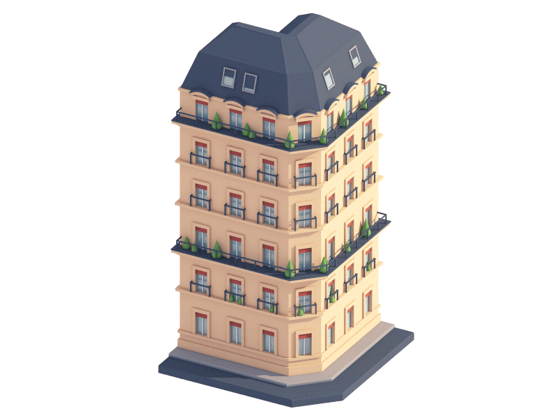 Parisian Hotel 3d animation architecture building construction hotel illustration old paris