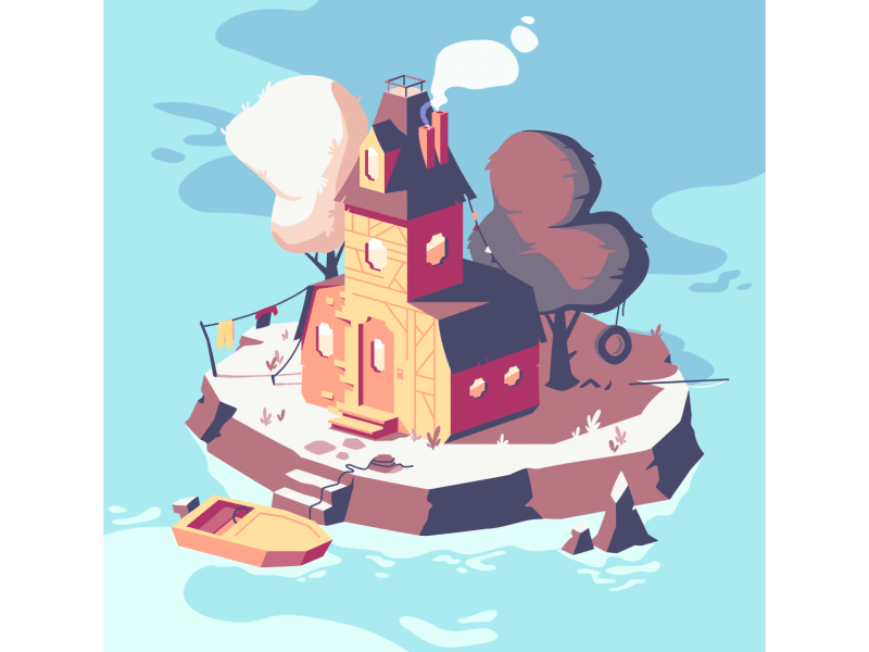 Island House animation character house illustration island