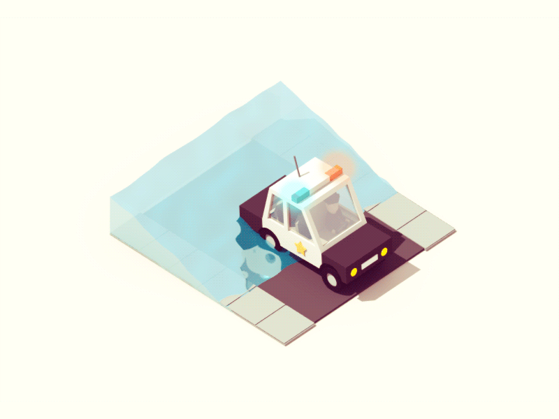 Cop Car 3d animation c4d car cop flooding illustration isometric police water