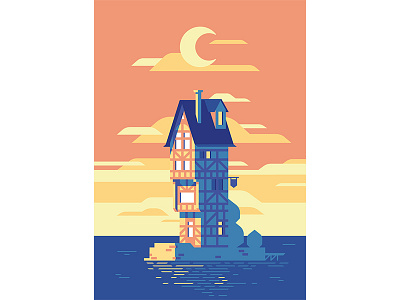 Island #1 - Rouen house illustration island old poster