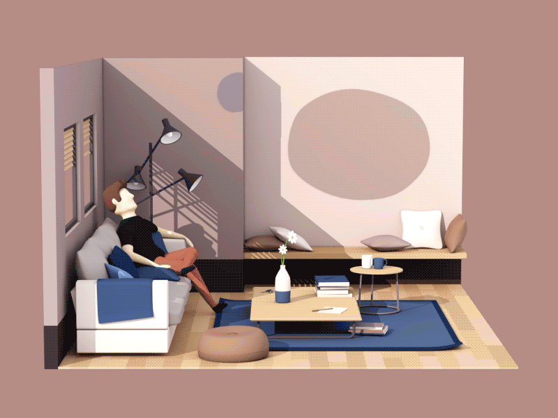 Living Room 3d animation c4d character construction house illustration interior room