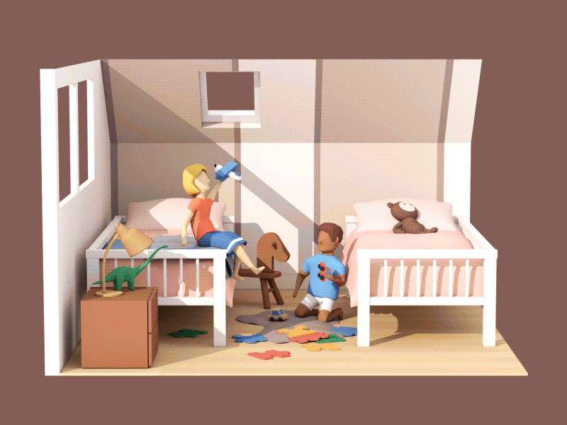 Kids Bedroom 3d animation bedroom c4d character illustration kids plane toys