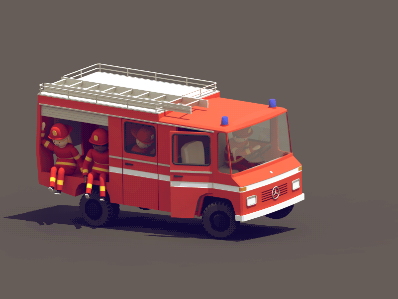 Novice Firefighters 3d animation c4d character characterdesign fire firefighters firetruck illustration truck