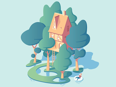 Treehouse Island cabin house illustration island treehouse