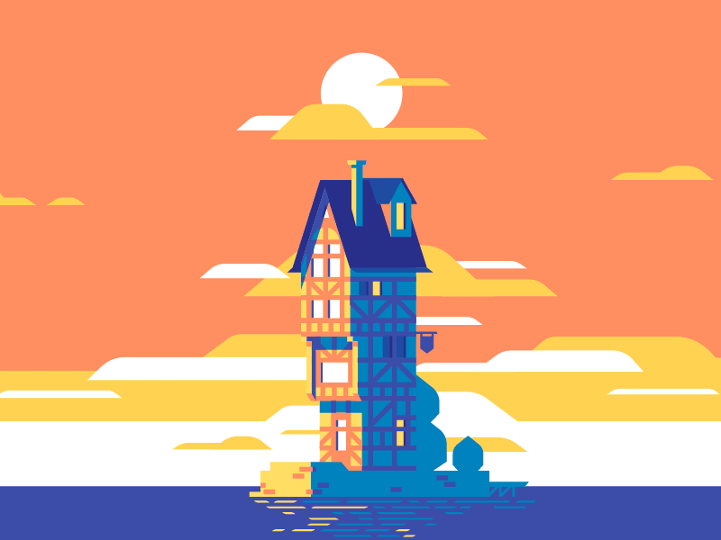 Bon Matin animation architecture house illustration island