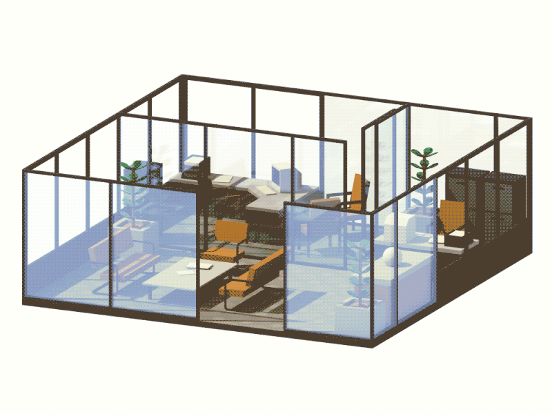 80s Office 3d agency animation c4d illustration isometric office work