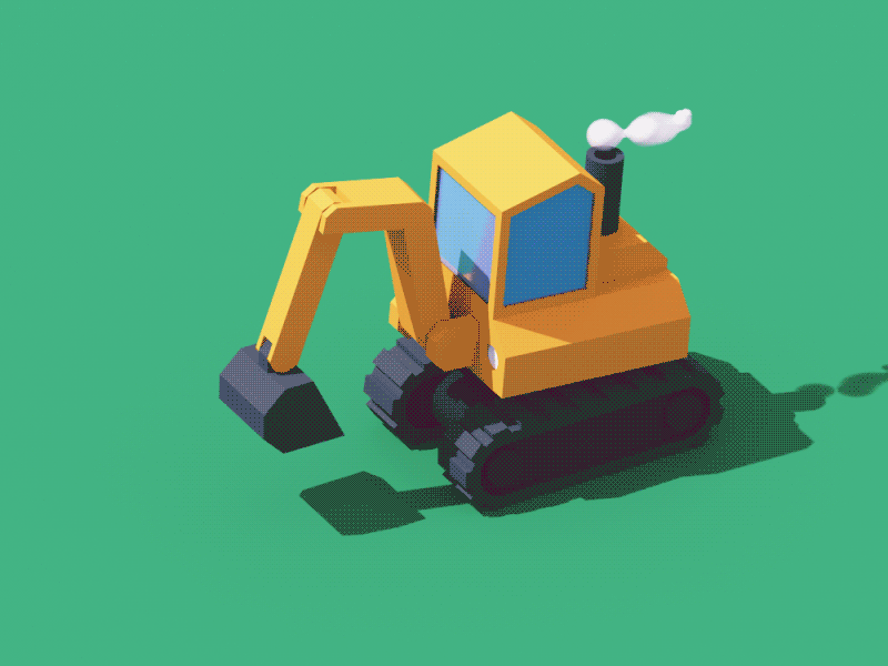 Excavator construction machine loop isometric 3d c4d animation illustration